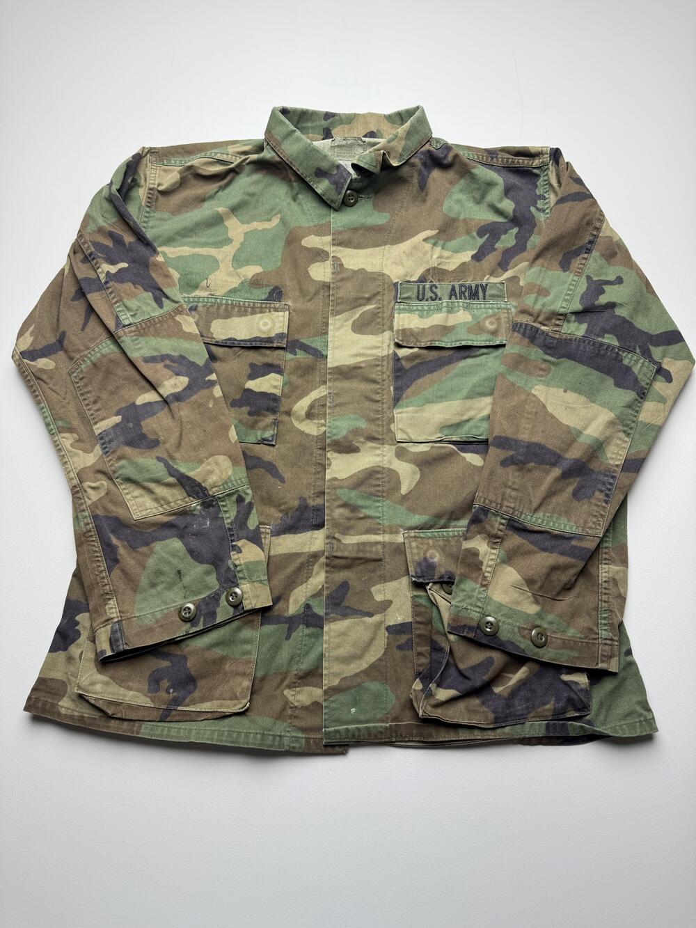 Vintage Jacket Mens Medium Green Camo Canvas Military Button Pockets US Army